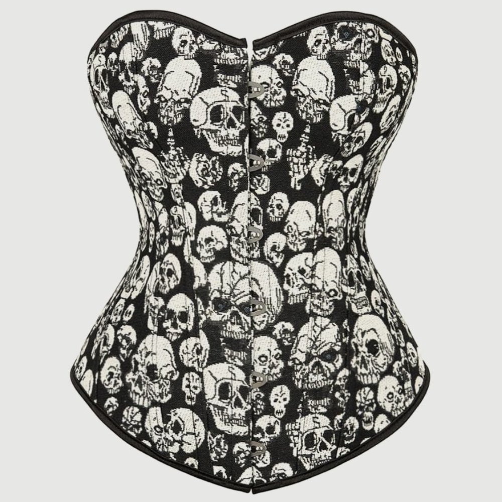 Gothic Overbust Skull Print Corset - Size L
